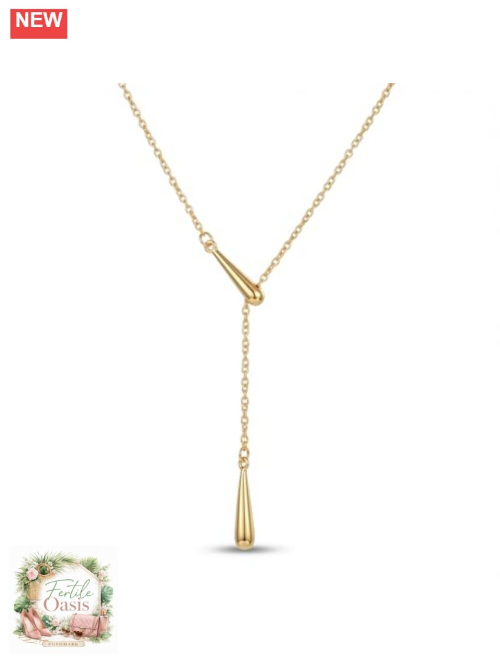 Gold Plated Y-Shaped Layered Pearl Beaded Teardrop Necklace